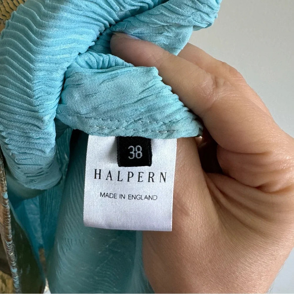 HALPERN Halter-neck Golden Foil Georgette Mini Dress size 38/4 - Picture 7 of 9